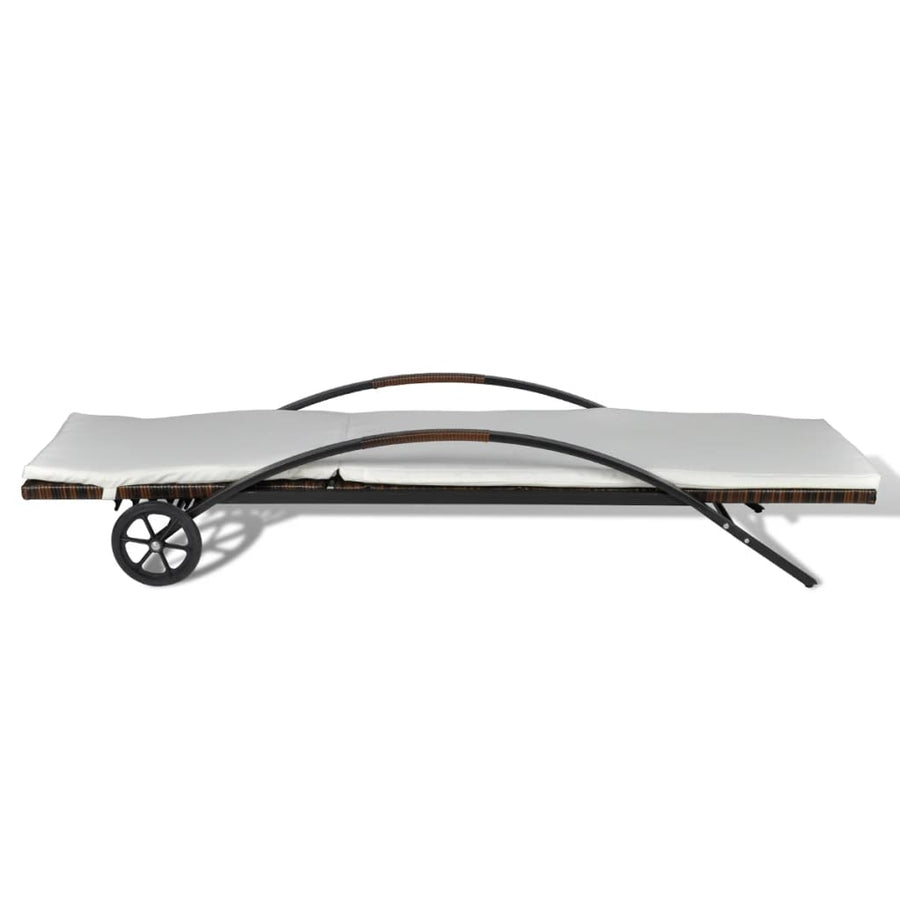 Ligbed Met Kussen En Wieltjes Poly Rattan Bruin