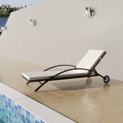 Ligbed poly rattan bruin met kussen en wieltjes
