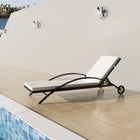 Sun lounger with cushion and wheels poly rattan black