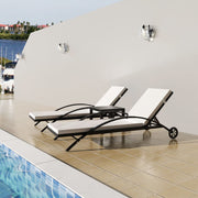 Ligbedden set met tafel poly rattan zwart