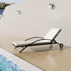 Sun lounger with cushion and wheels poly rattan black
