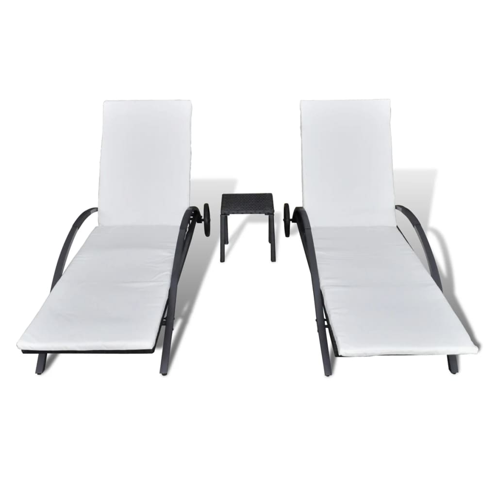 Ligbedden Met Tafel Poly Rattan Zwart