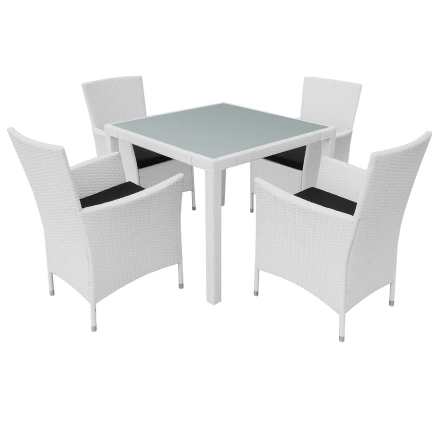 -Delige Tuinset Poly Rattan Crème 5 90 cm tafellengte Wit