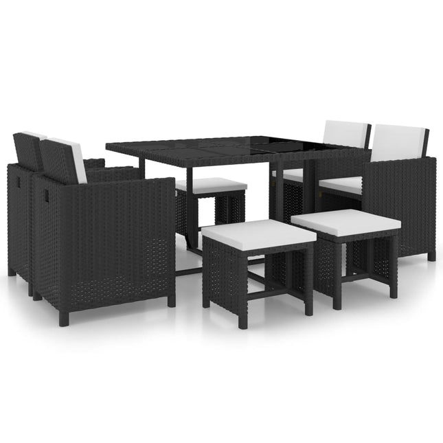 -Delige Tuinset Met Kussens Poly Rattan Zwart en wit