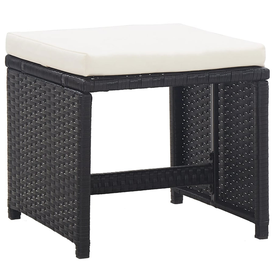 -Delige Tuinset Met Kussens Poly Rattan Zwart En Wit 167 cm tafellengte 6x Fauteuil + 4x voetensteun + Tafel