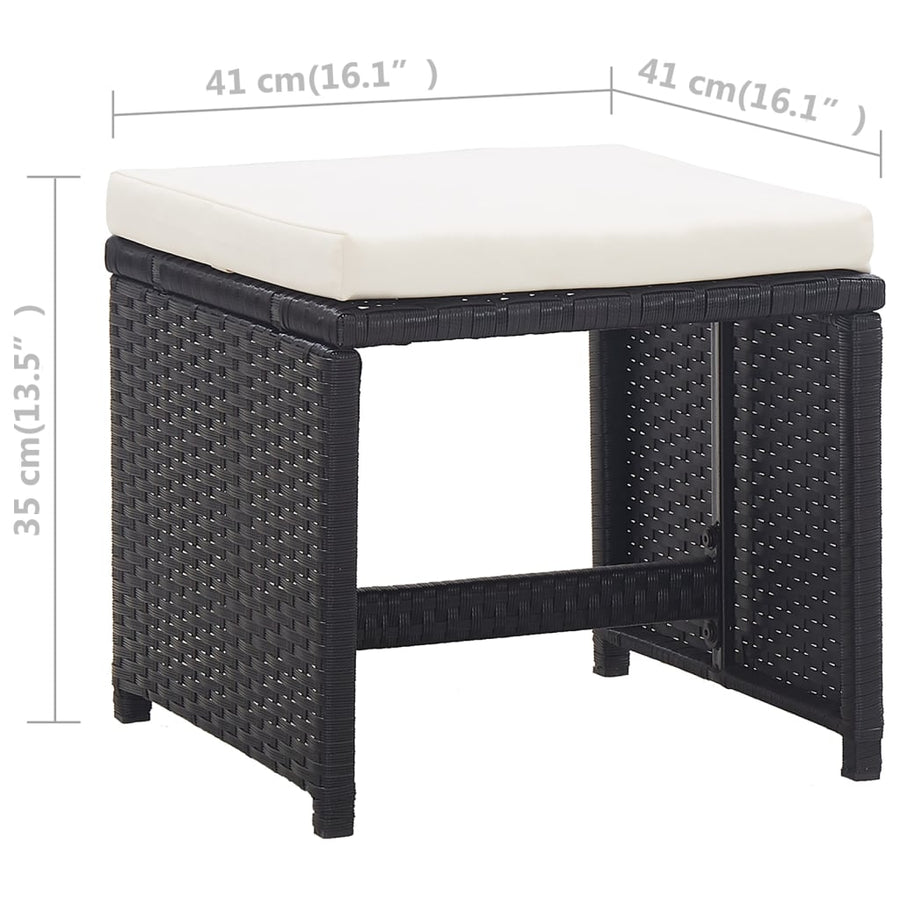 -Delige Tuinset Met Kussens Poly Rattan Zwart En Wit 167 cm tafellengte 6x Fauteuil + 4x voetensteun + Tafel