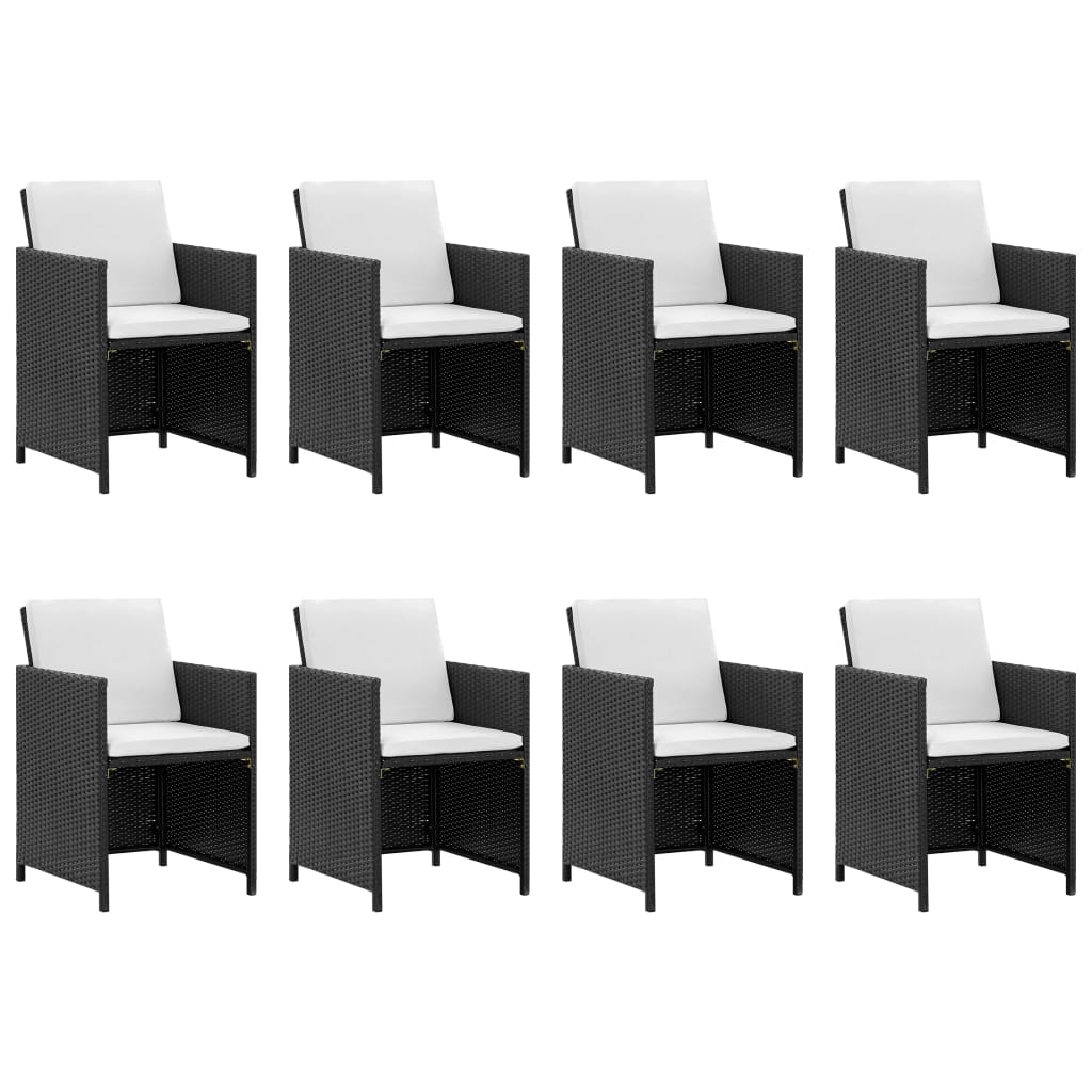 3-Delige Tuinset Met Kussens Poly Rattan Zwart En Wit 225 cm tafellengte 8x Fauteuil + 4x voetensteun + Tafel