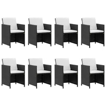 3-Delige Tuinset Met Kussens Poly Rattan Zwart En Wit 225 cm tafellengte 8x Fauteuil + 4x voetensteun + Tafel