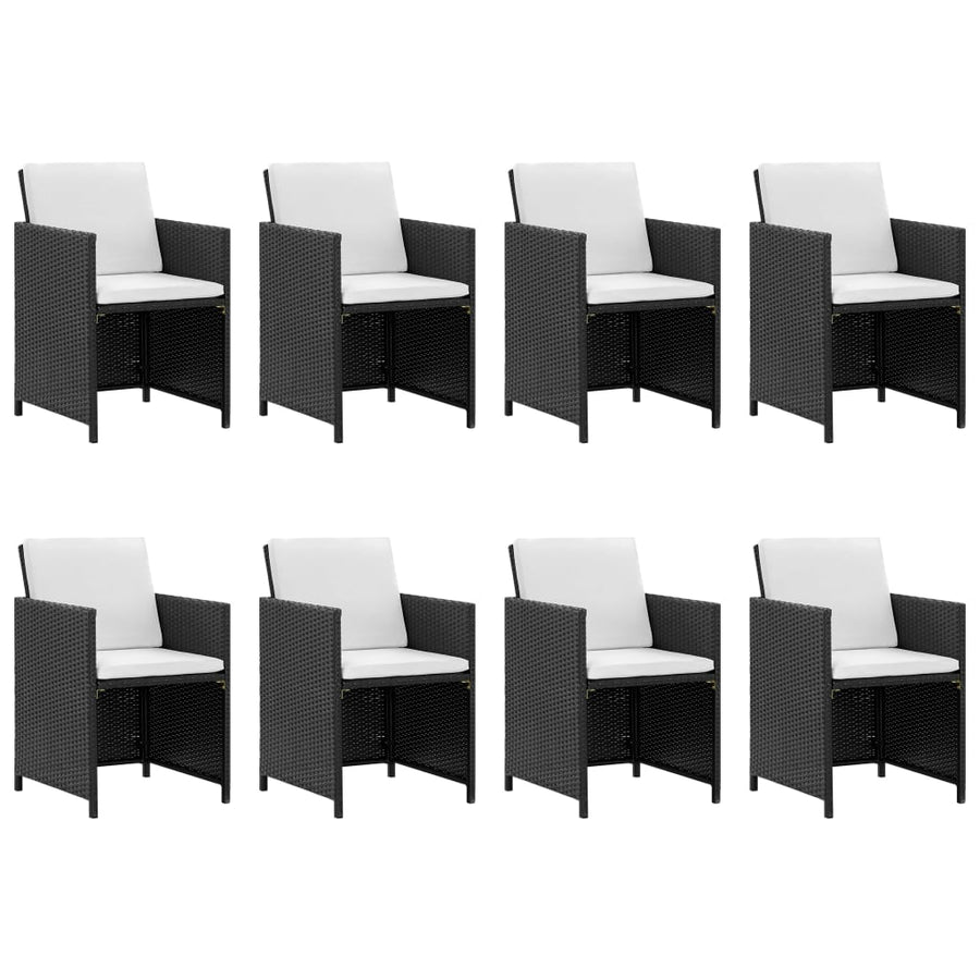 3-Delige Tuinset Met Kussens Poly Rattan Zwart En Wit 225 cm tafellengte 8x Fauteuil + 4x voetensteun + Tafel