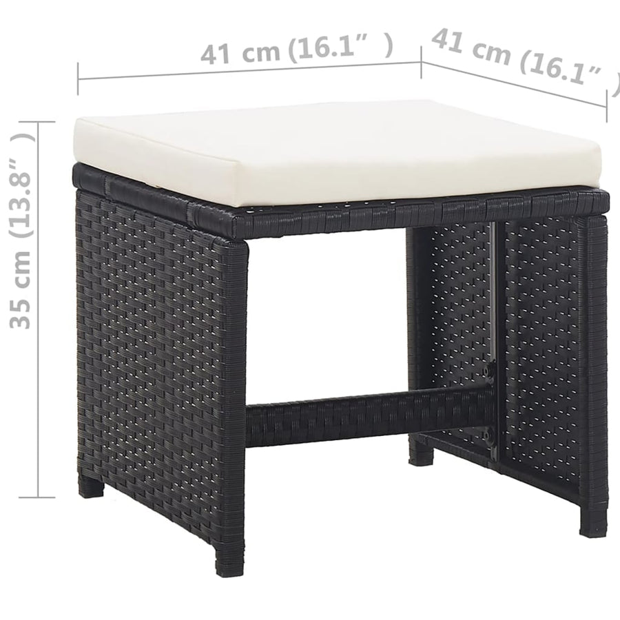 3-Delige Tuinset Met Kussens Poly Rattan Zwart En Wit 225 cm tafellengte 8x Fauteuil + 4x voetensteun + Tafel