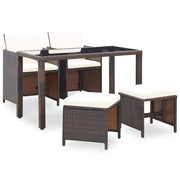 Tuinset 5-delig poly rattan bruin met kussens