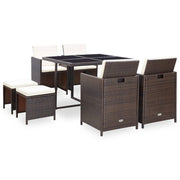 Tuinset 9-delig poly rattan bruin met kussens