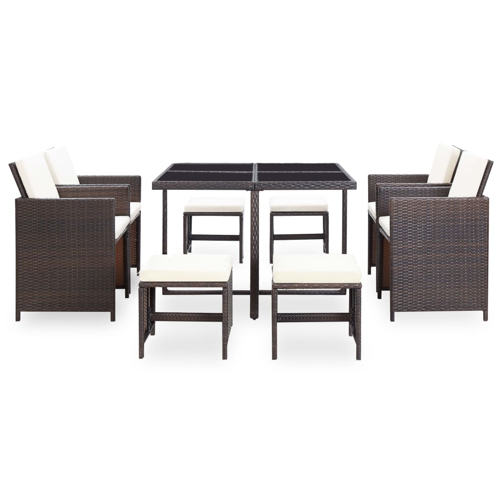 -Delige Tuinset Met Kussens Poly Rattan Bruin
