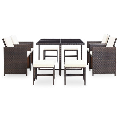 -Delige Tuinset Met Kussens Poly Rattan Bruin