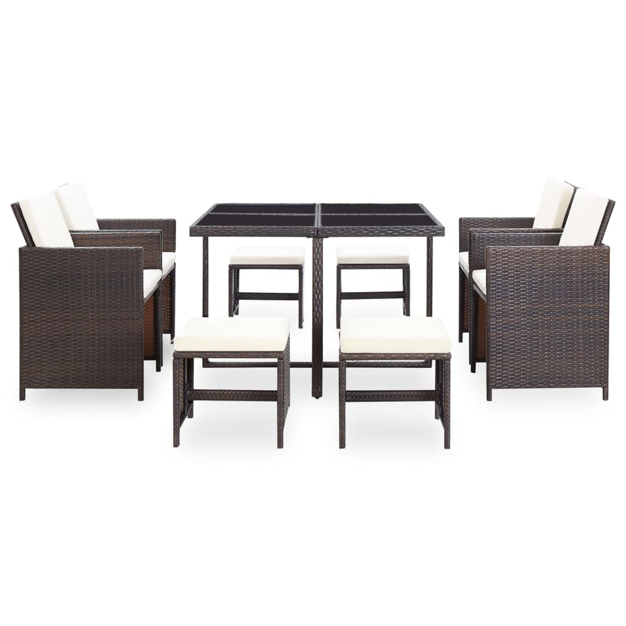 -Delige Tuinset Met Kussens Poly Rattan Bruin
