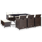 Tuinset 11-delig poly rattan bruin met kussens