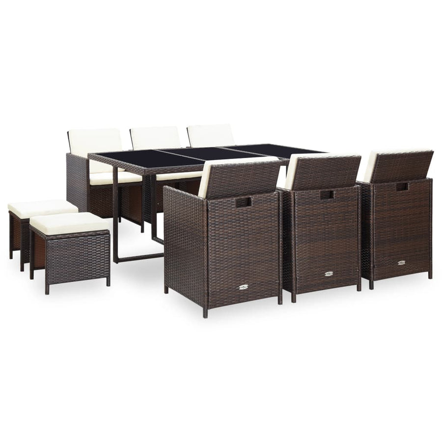 11-Delige Tuinset Met Kussens Poly Rattan Bruin Bruin