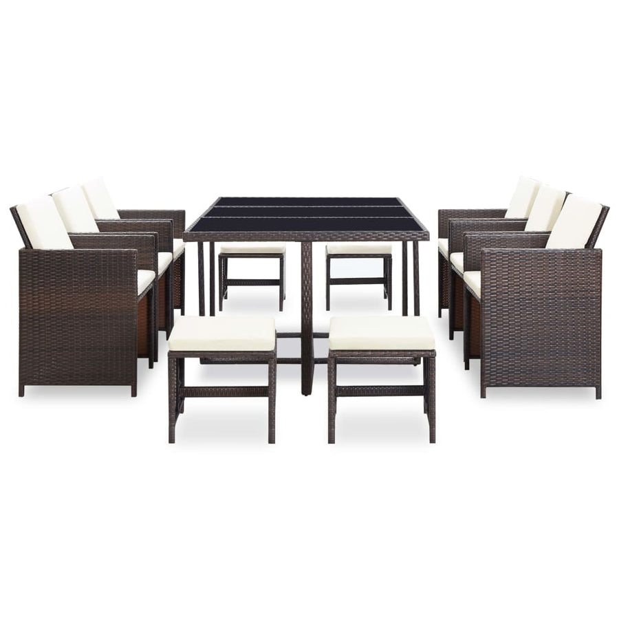 11-Delige Tuinset Met Kussens Poly Rattan Bruin Bruin