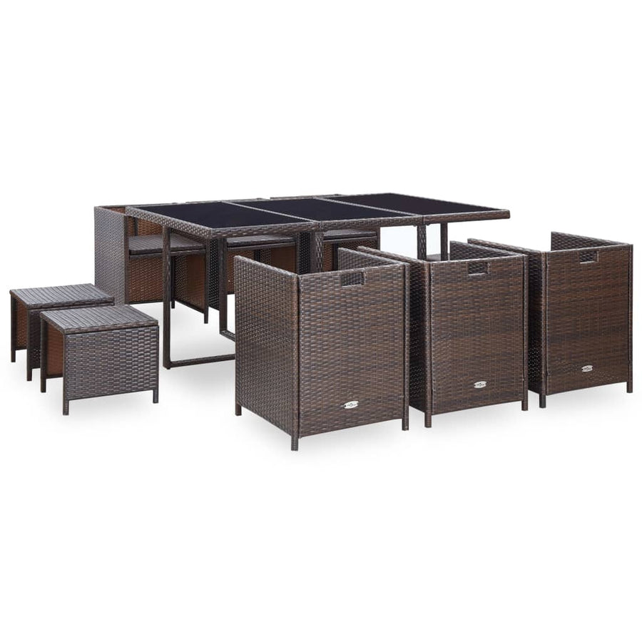 11-Delige Tuinset Met Kussens Poly Rattan Bruin Bruin