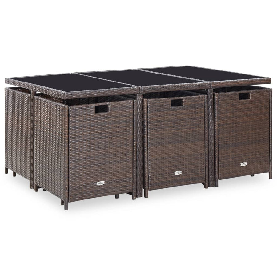 11-Delige Tuinset Met Kussens Poly Rattan Bruin Bruin