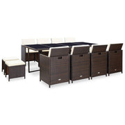 Tuinset 13-delig poly rattan bruin met kussens