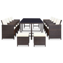 13-Delige Tuinset Met Kussens Poly Rattan Bruin 225 cm tafellengte 8x Fauteuil + 4x voetensteun + Tafel