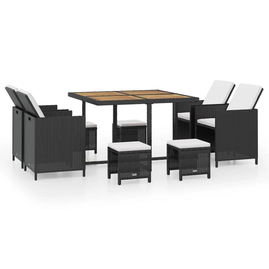 -Delige Tuinset Poly Rattan En Acaciahout Zwart en bruin