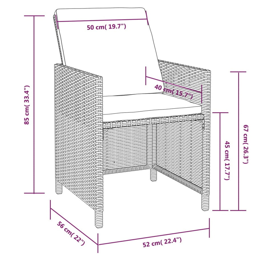 -Delige Tuinset Poly Rattan En Acaciahout Zwart en bruin