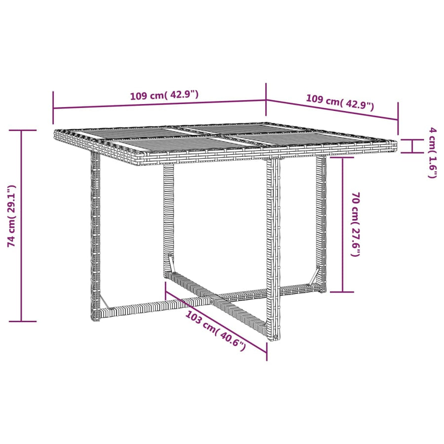 -Delige Tuinset Poly Rattan En Acaciahout Zwart en bruin