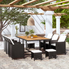 -Delige Tuinset Poly Rattan En Acaciahout Zwart En Bruin 167 cm tafellengte 6x Fauteuil + 4x voetensteun + Tafel