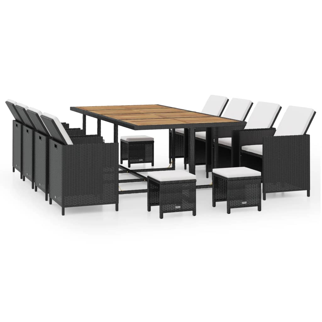 13-Delige Tuinset Poly Rattan En Acaciahout Zwart En Bruin 1