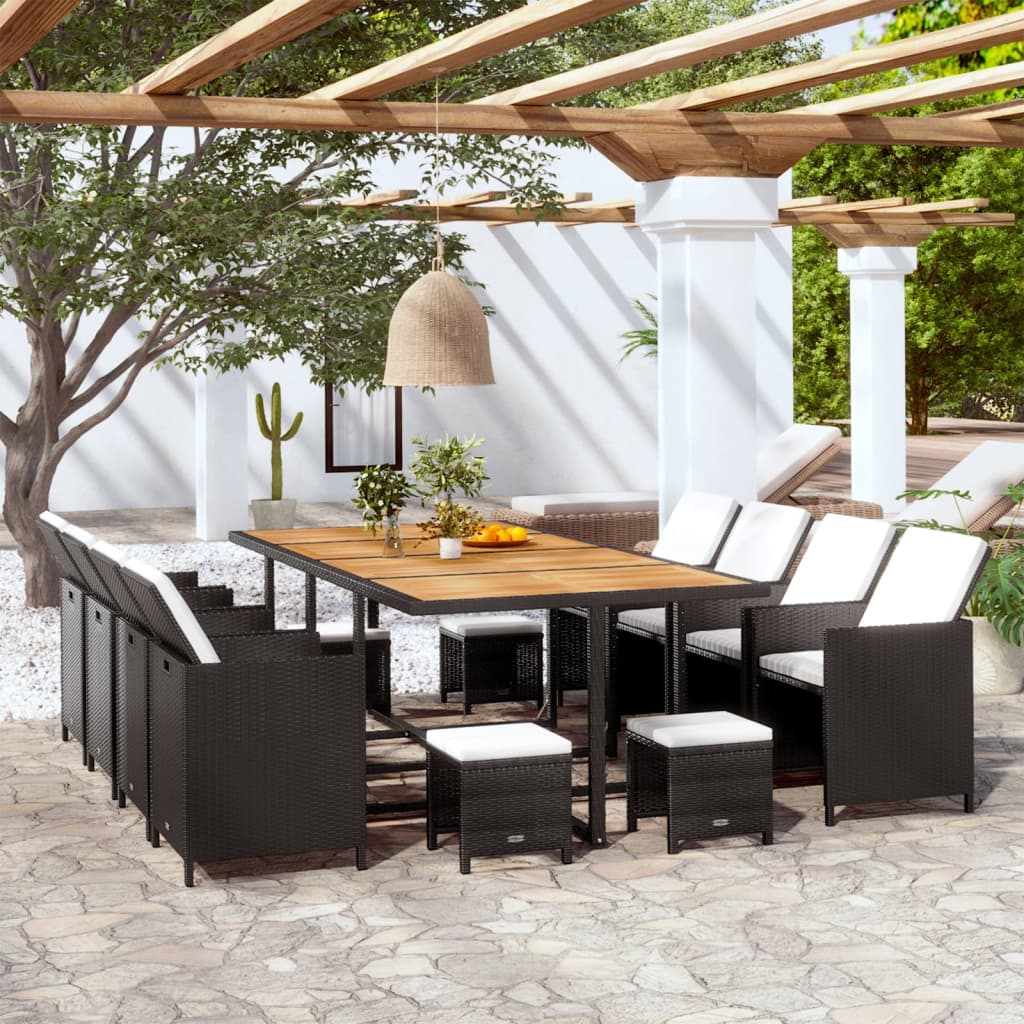 13-Delige Tuinset Poly Rattan En Acaciahout Zwart En Bruin 1