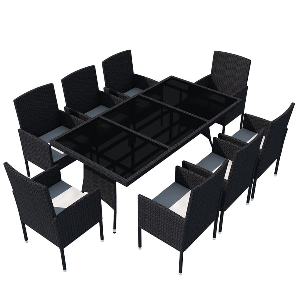 9-delige Tuinset met kussens poly rattan zwart