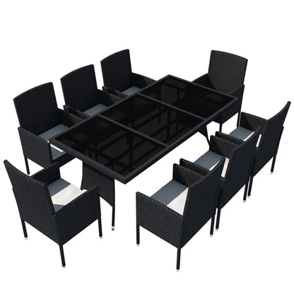 9-delige Tuinset met kussens poly rattan zwart