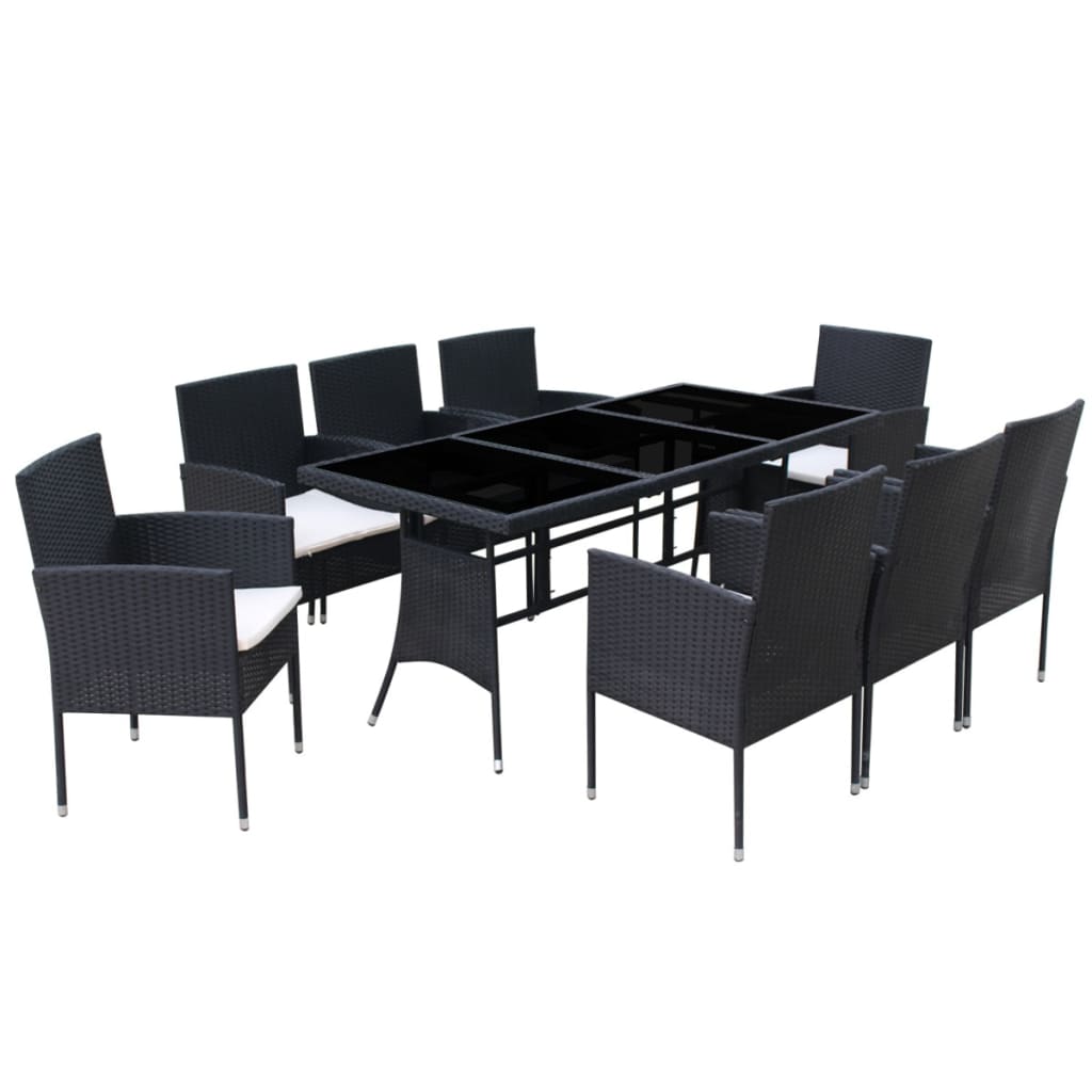 9-delige Tuinset met kussens poly rattan zwart