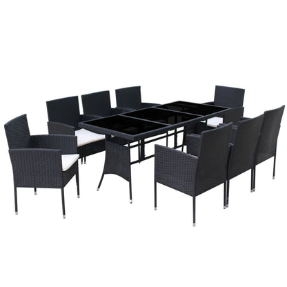 9-delige Tuinset met kussens poly rattan zwart