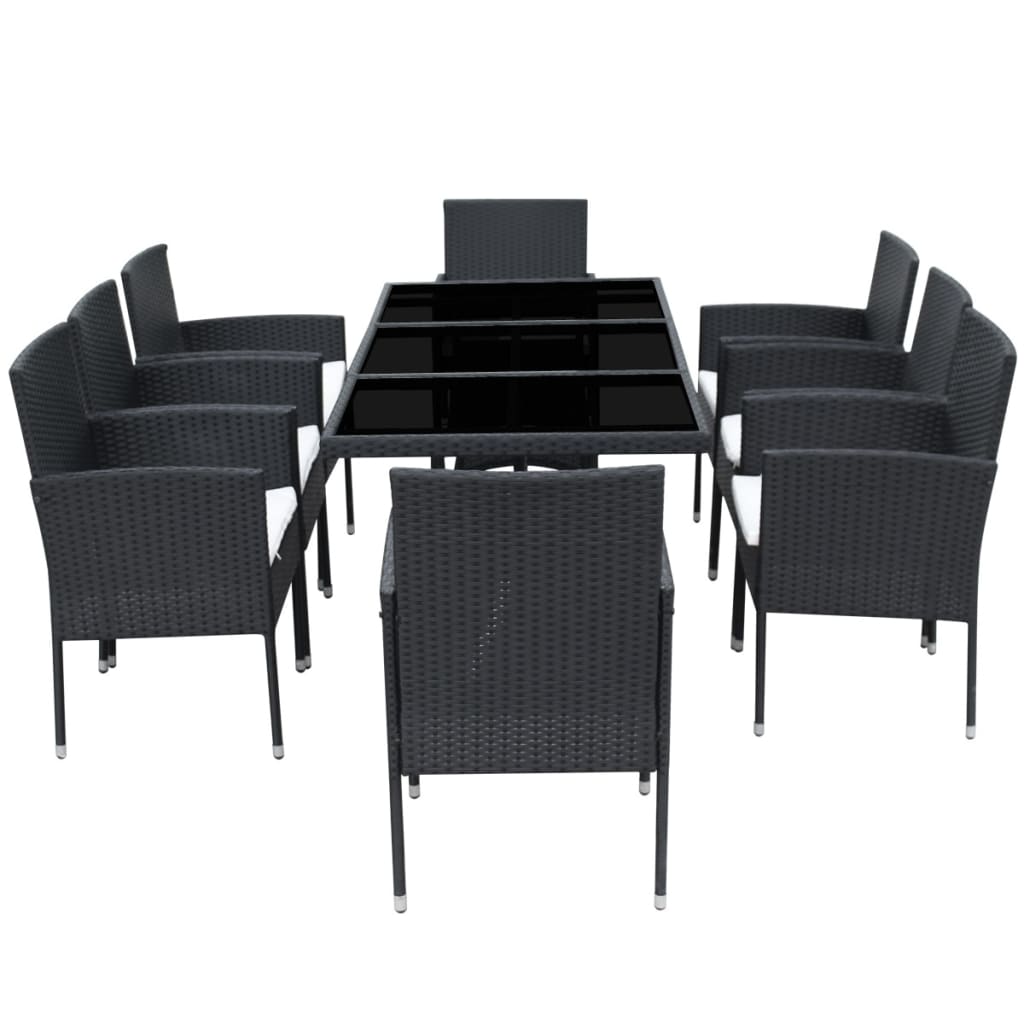9-delige Tuinset met kussens poly rattan zwart