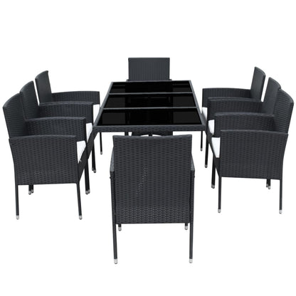 9-delige Tuinset met kussens poly rattan zwart