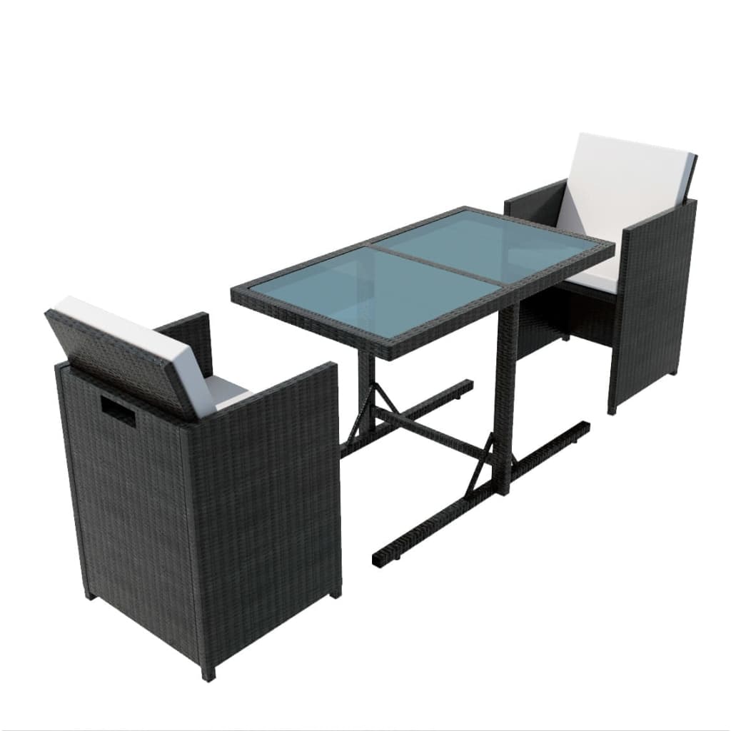 Bistroset Met Kussens Poly Rattan Zwart