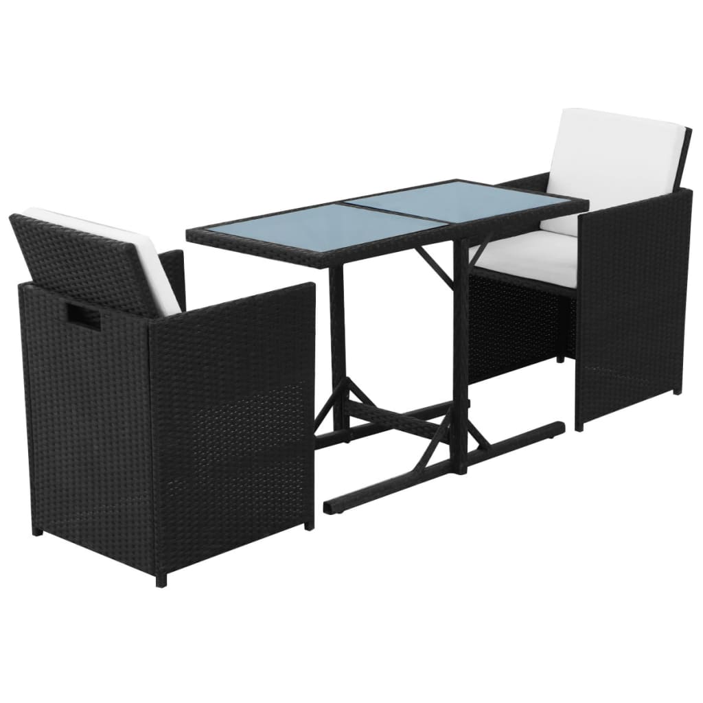 Bistroset Met Kussens Poly Rattan Zwart
