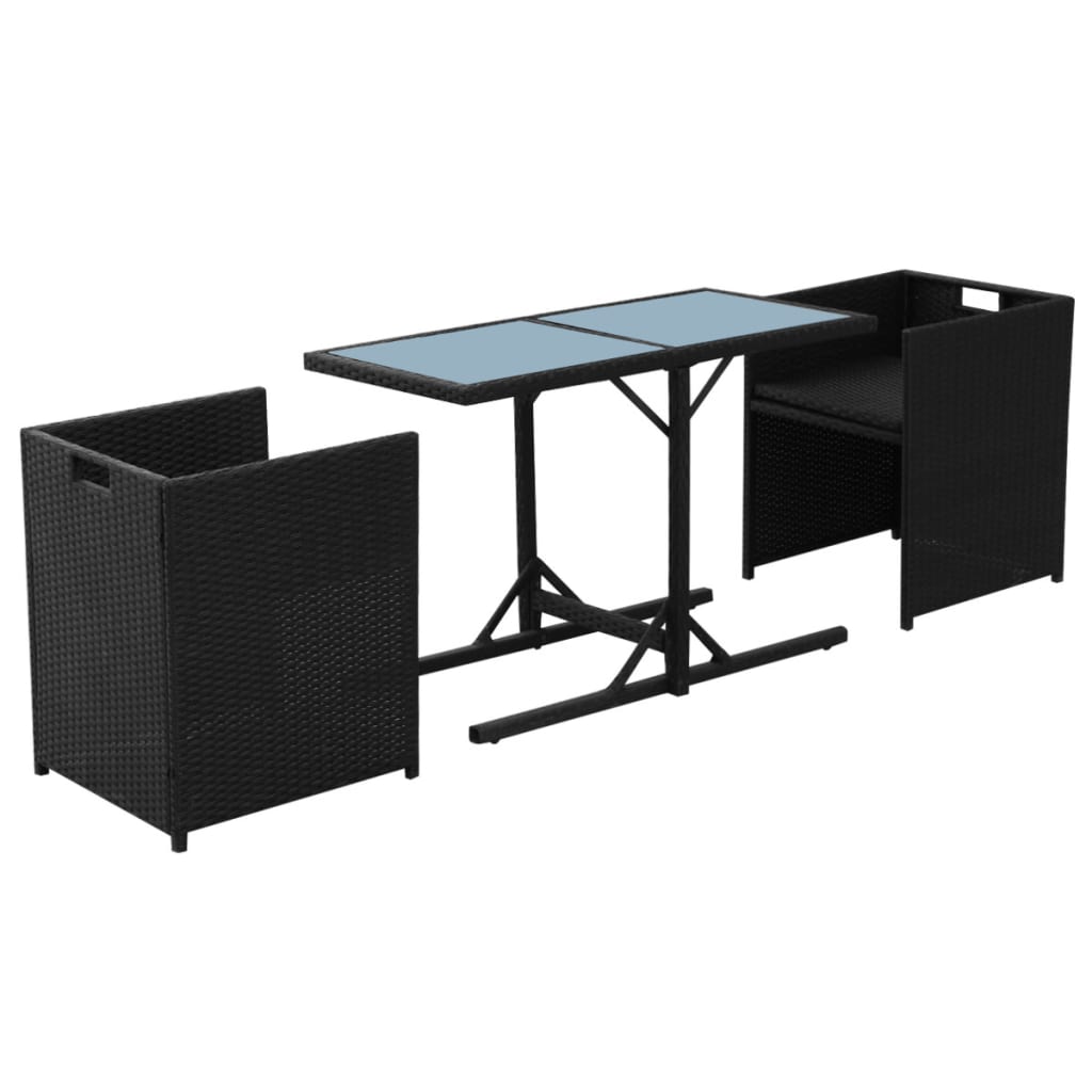 Bistroset Met Kussens Poly Rattan Zwart
