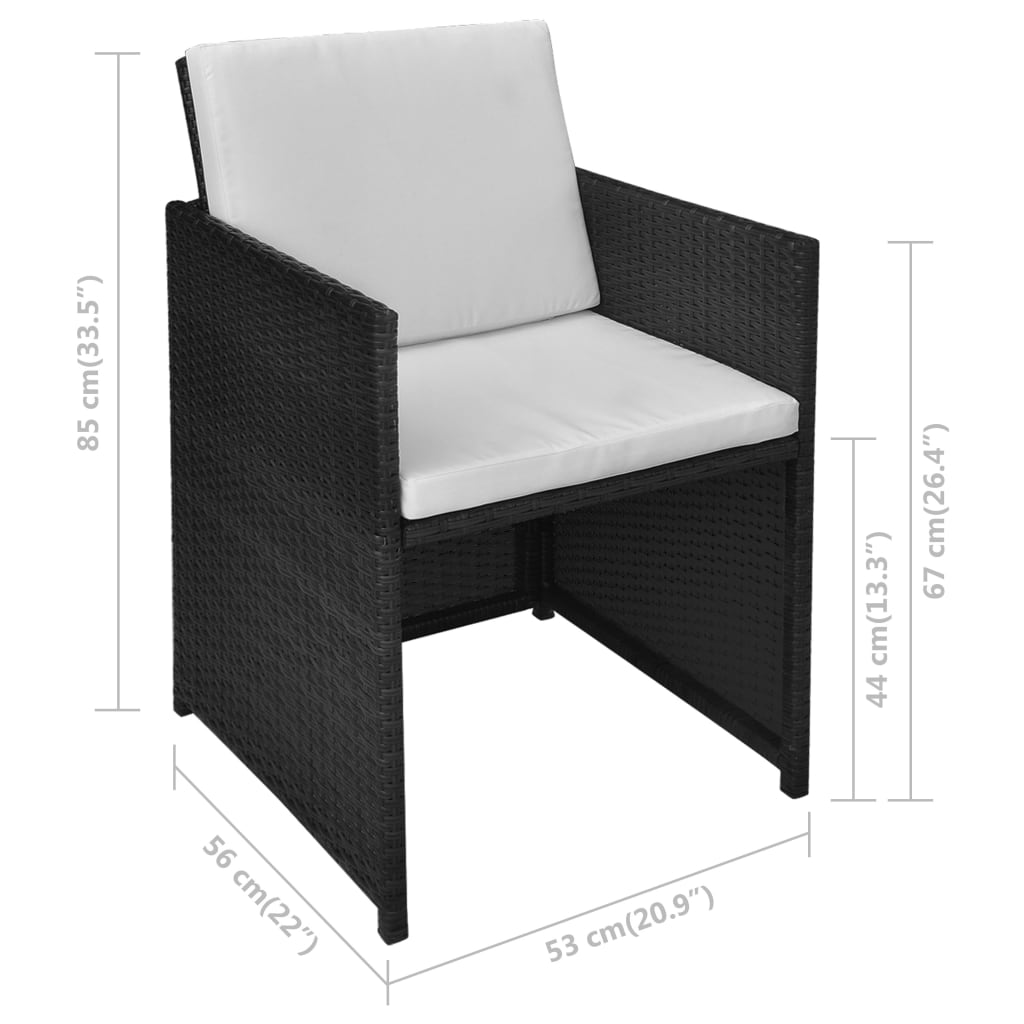 Bistroset Met Kussens Poly Rattan Zwart