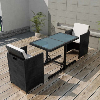 Bistroset Met Kussens Poly Rattan Zwart