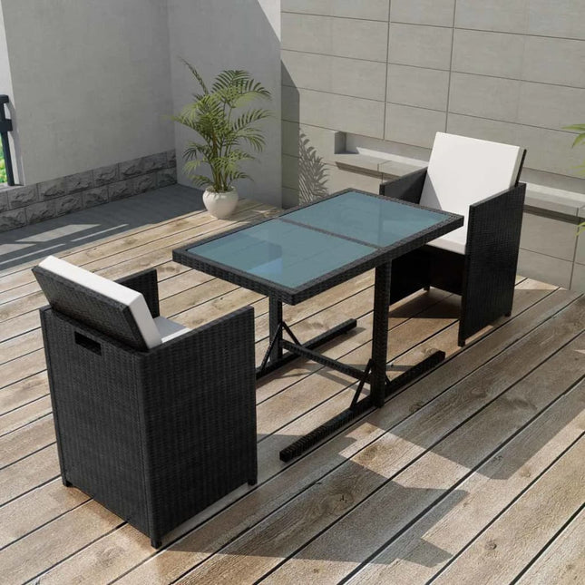 -Delige Bistroset Met Kussens Poly Rattan Zwart