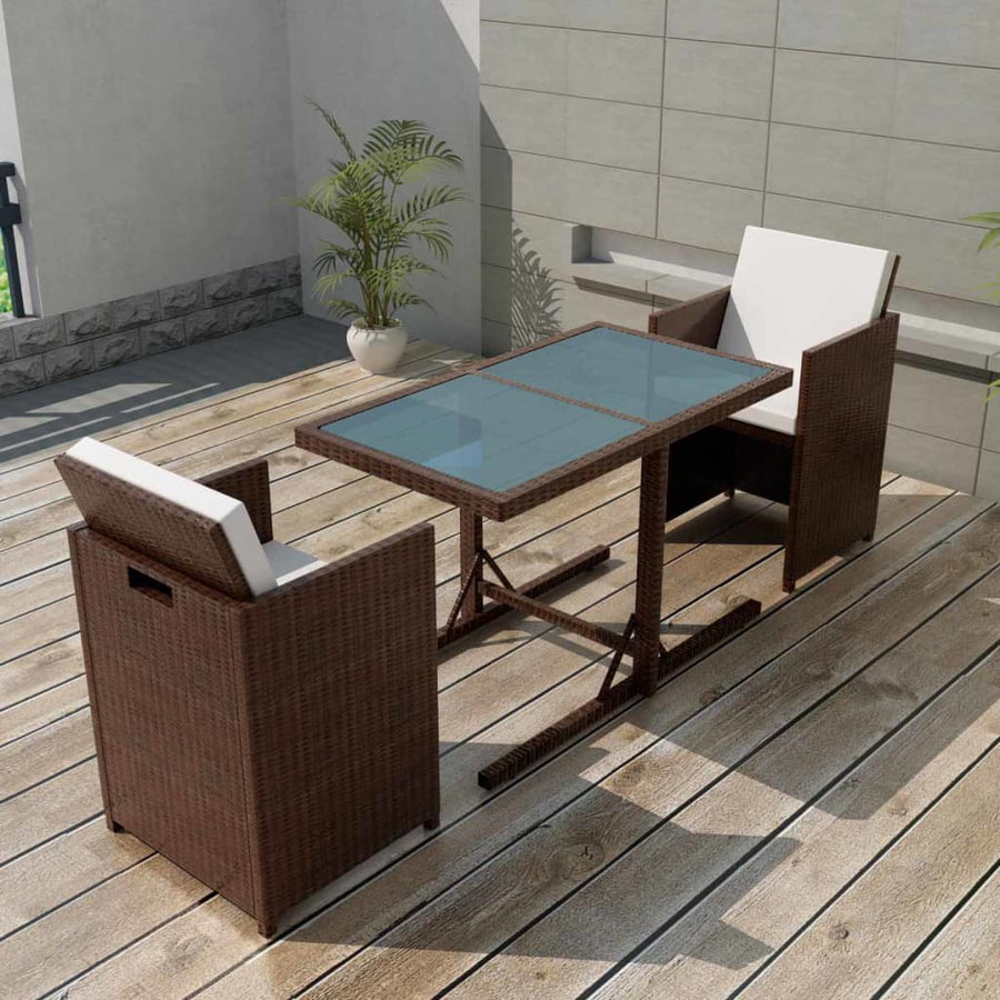 Bistroset Met Kussens Poly Rattan Bruin