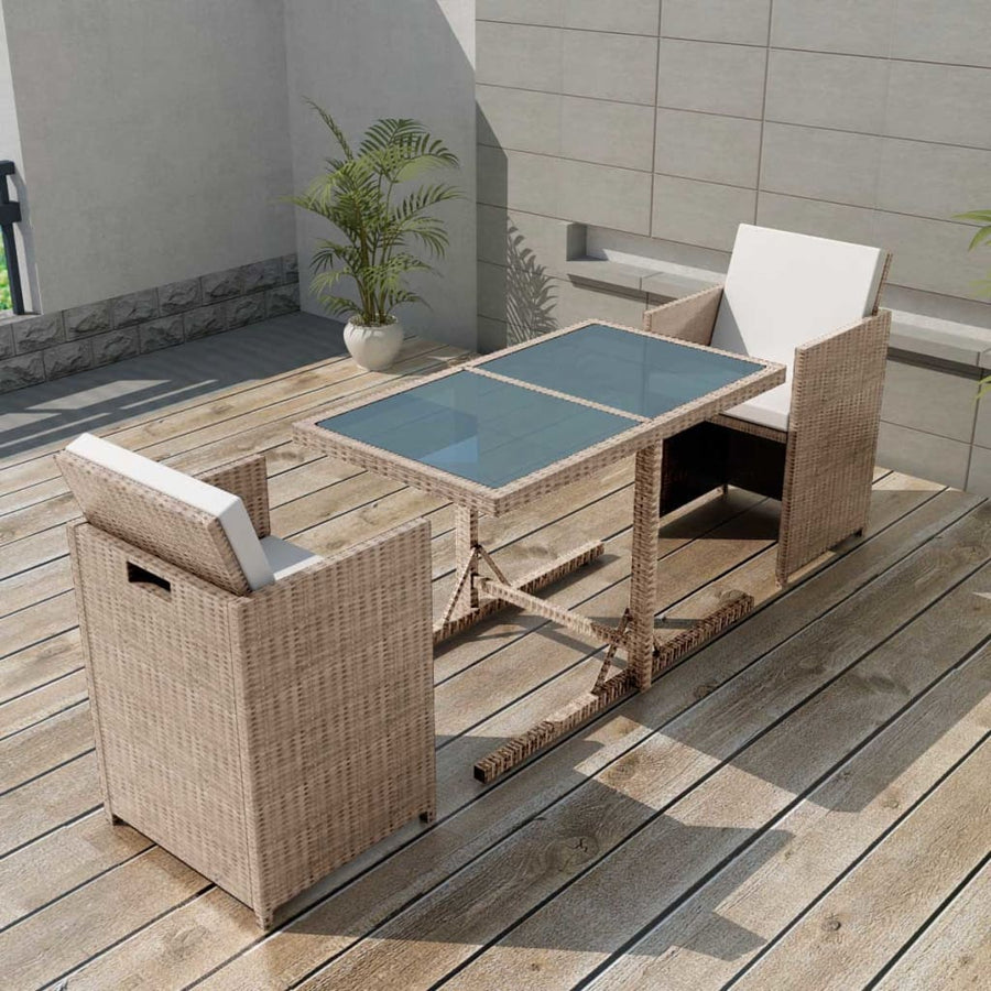 Bistroset Met Kussens Poly Rattan Beige