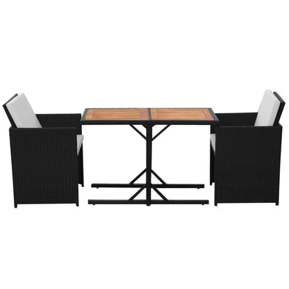 3-delige Bistroset met kussens poly rattan zwart