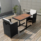 Bistroset 3-delig poly rattan zwart met kussens