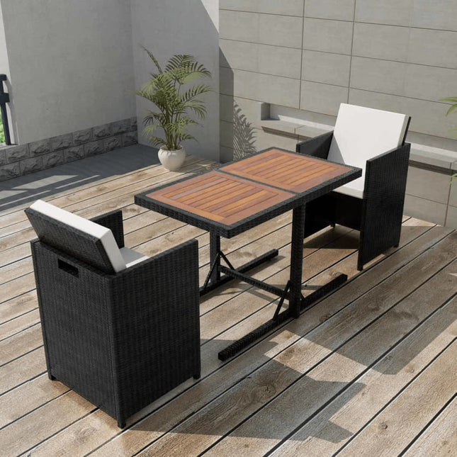 3-Delige Bistroset Met Kussens Poly Rattan Zwart