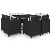 Tuinset poly rattan 9-delig zwart met kussens